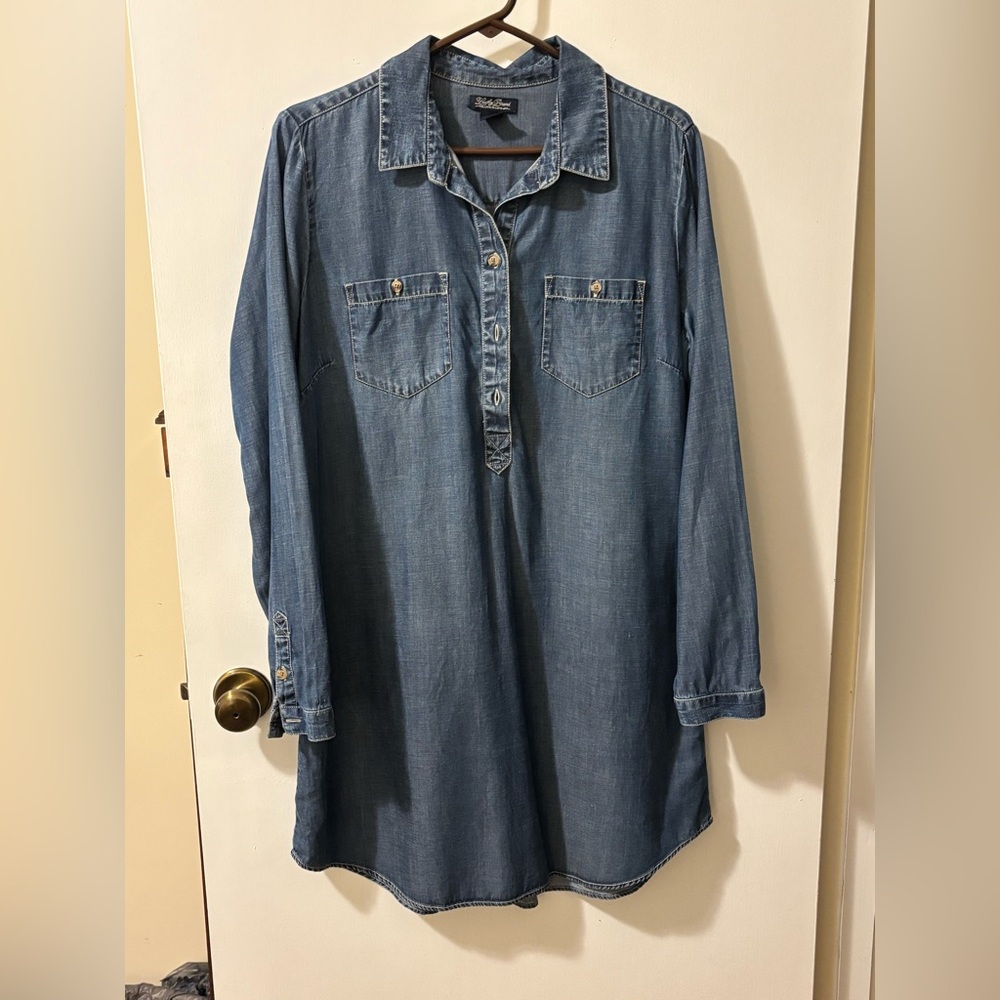 Lucky brand popover denim dress shirttail hem size large cross posted
